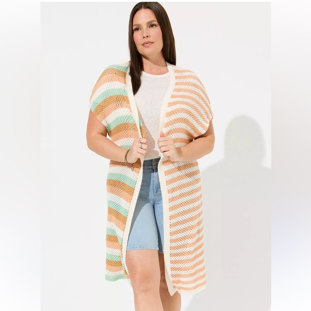 Torrid Multicolor Duster Vest Sweater Long Crochet Knit Size 1/2 (1X/2X)